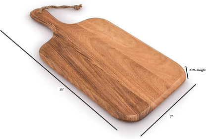 Acacia Wood Cutting Board, for Meat, Cheese, Bread, Vegetables & Fruits, with Grip Handle (15" X 7")