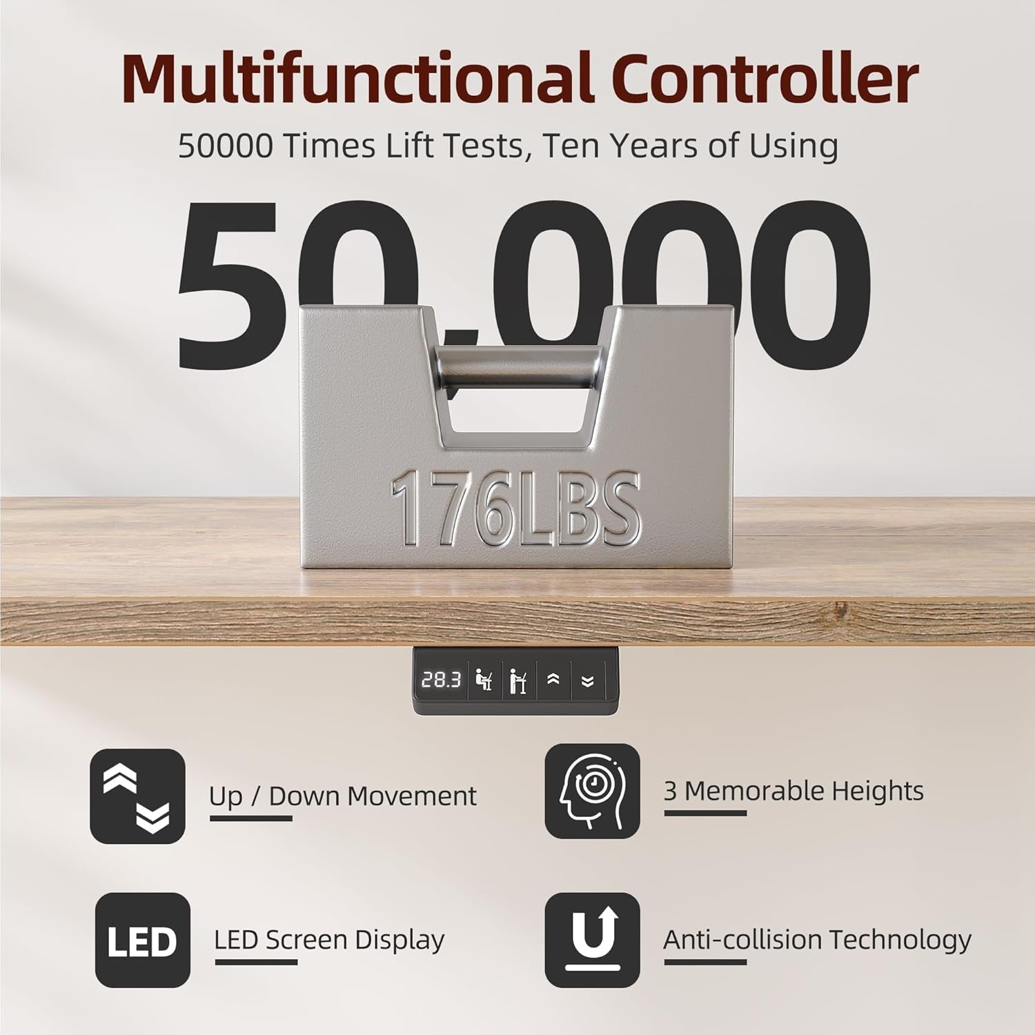 Standing Desk with Two Drawers, Stand up Standing Desk Adjustable Height, Electric Sit Stand Table with Storage Shelf and Splice Board, 48 * 24 Inch, Maple