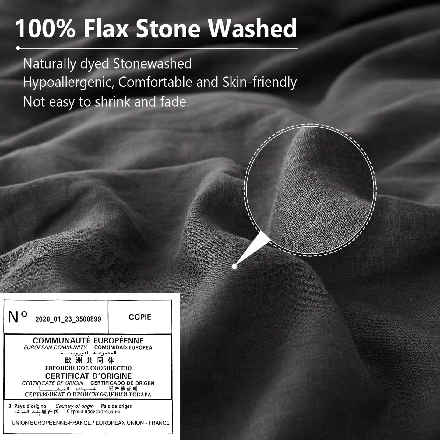 100% Linen Pillow Case King Size Set of 2, Dark Grey Pillow Covers with Overlap Closure, Luxury Breathable Pillowcases Protectors Suitable for All-Season (20" X 36", Dark Grey)