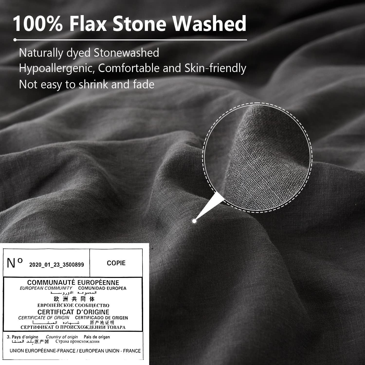 100% Linen Pillow Case King Size Set of 2, Dark Grey Pillow Covers with Overlap Closure, Luxury Breathable Pillowcases Protectors Suitable for All-Season (20" X 36", Dark Grey)