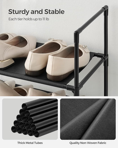 Shoe Rack, 10-Tier Shoe Shelf, Shoe Storage Organizer, 11 X 17.7 X 68 Inches, Metal Frame, Non-Woven Fabric Shelves, for Entryway, Bedroom, Black ULSH010B02