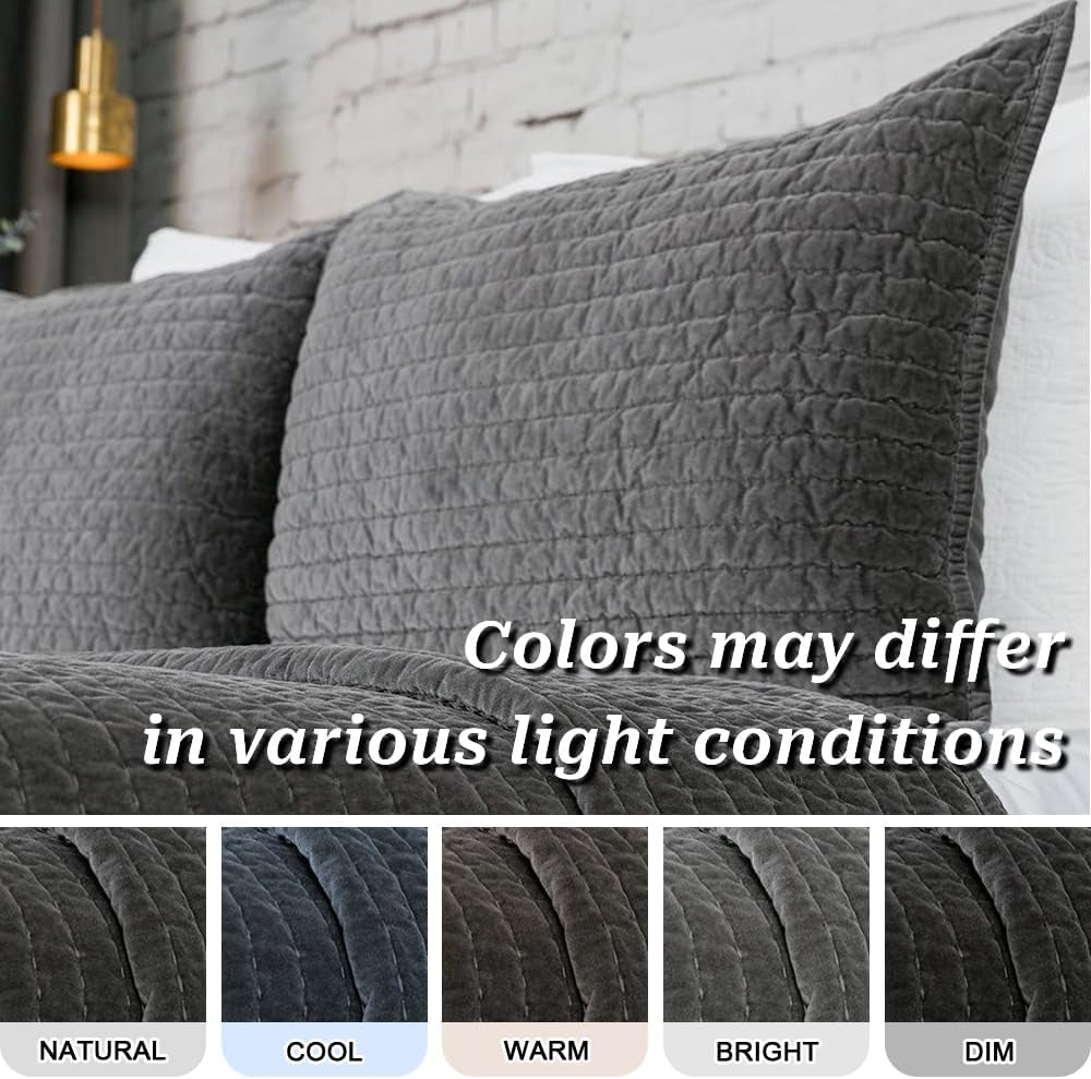 Bed Pillow Sham Royal Cotton Velvet Pic-Stitch Standard Pillow Sham - 20'' X 26'', Grey, 1 Piece