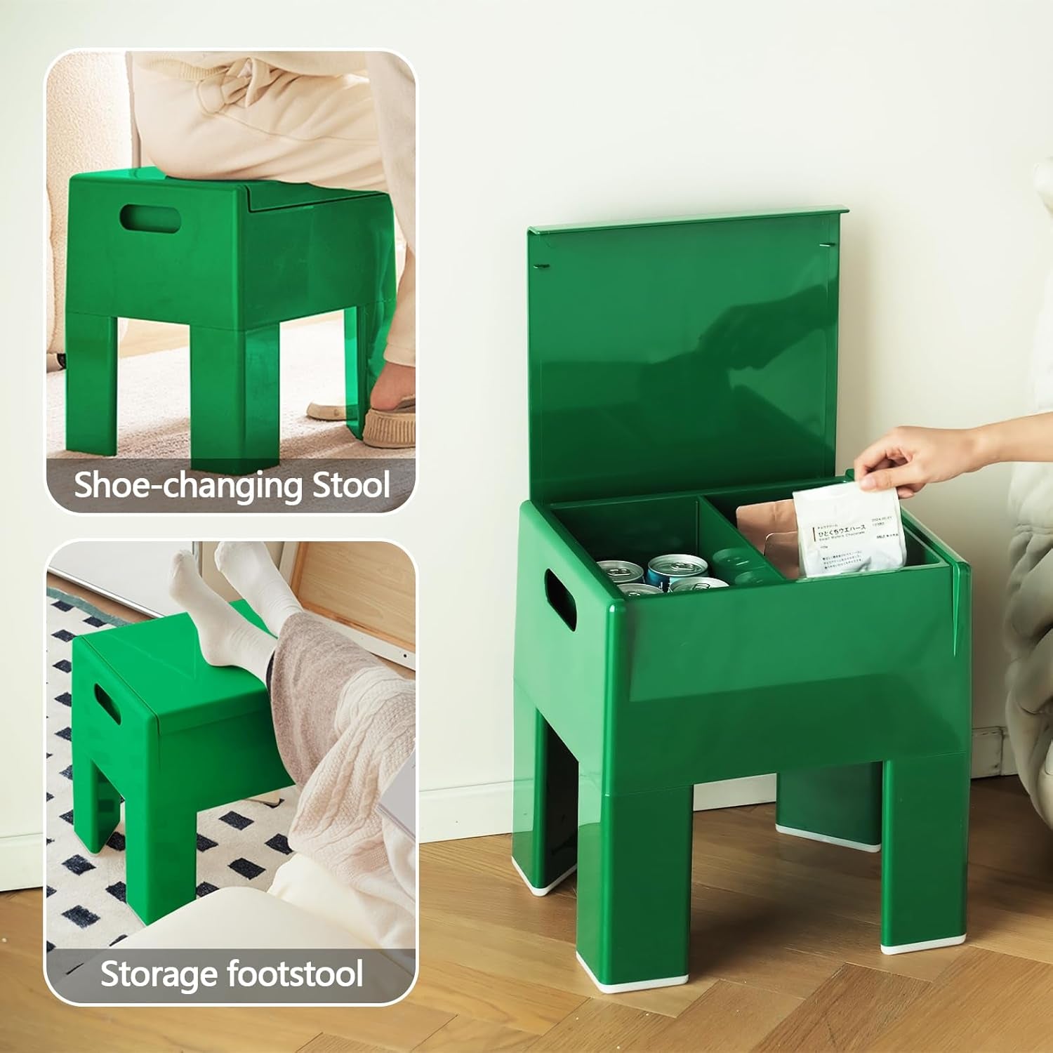 Nightstand Bedside with Storage Space, Multifunctional Colorful Plastic End Table Small Side Table for Bedroom, Dorm and Small Spaces, Easy Assembly(11.8" D X 15" W X 15.7" H, Green)