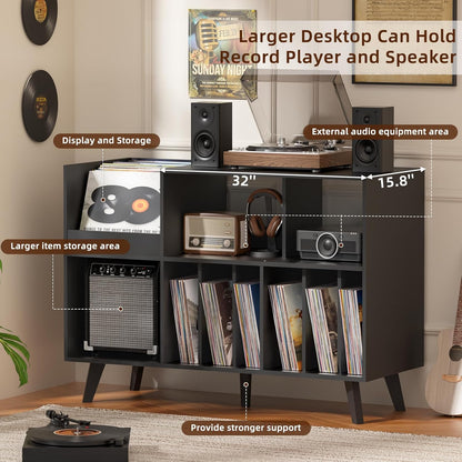 Large Record Player Stand, 48''Turntable Stand with Storage, Vinyl Record Holder with Display Area, Record Player Table Holds up to 450 Albums, Record Stand for Music Room Living Room