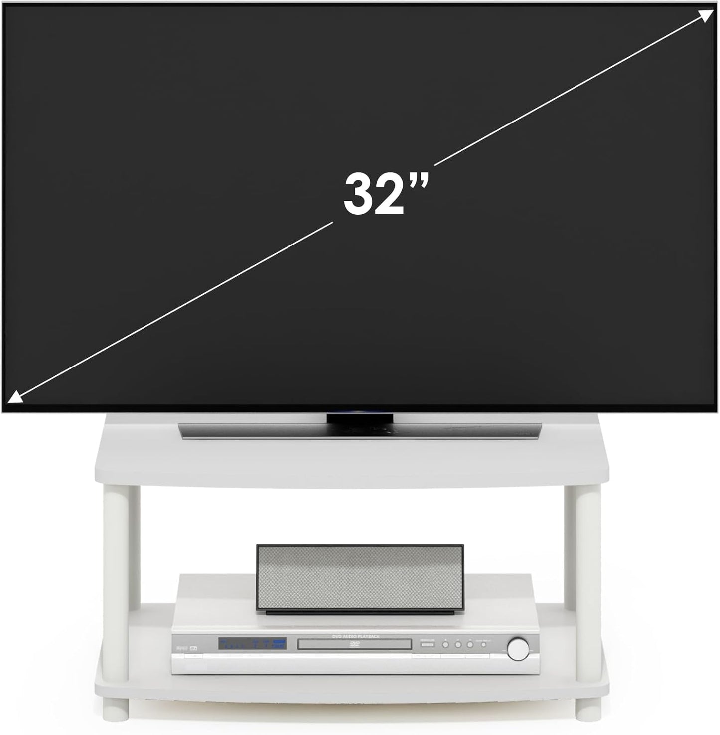 Turn-N-Tube TV Riser Stand, 2-Tier Small Elevated No Tools TV Stand, TV Console for TV up to 32 Inch, 15.8" X 23.8" X 11", White