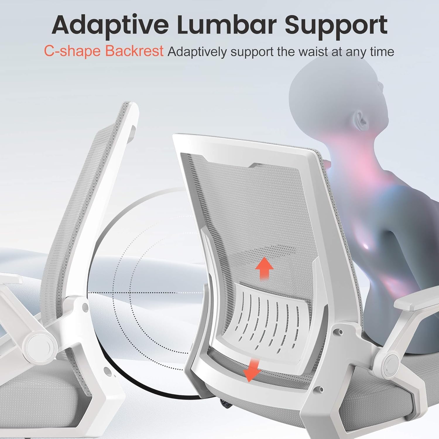 Ergonomic Office Chair with Flip-Up Armrests Executive Computer Chair for Home Office, Breathable Mesh & Adaptive Lumbar Support, Wide Seat Gray