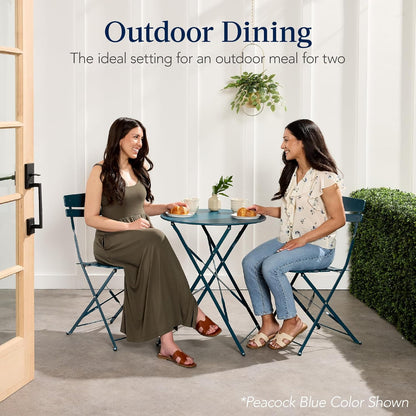 3-Piece Bistro Set, Space Saving Folding Design, Solid Steel, Outdoor Patio Furniture Set W/ 2 Chairs, Bistro Table - Sage