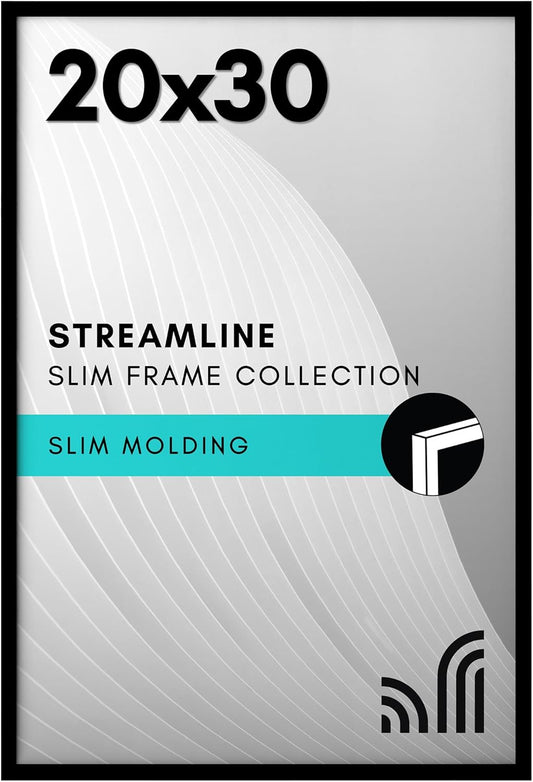 20X30 Poster Frame with Polished Plexiglass - Streamline Collection - Thin Border Picture Frame for Wall Display - Hanging Hardware Included - Black