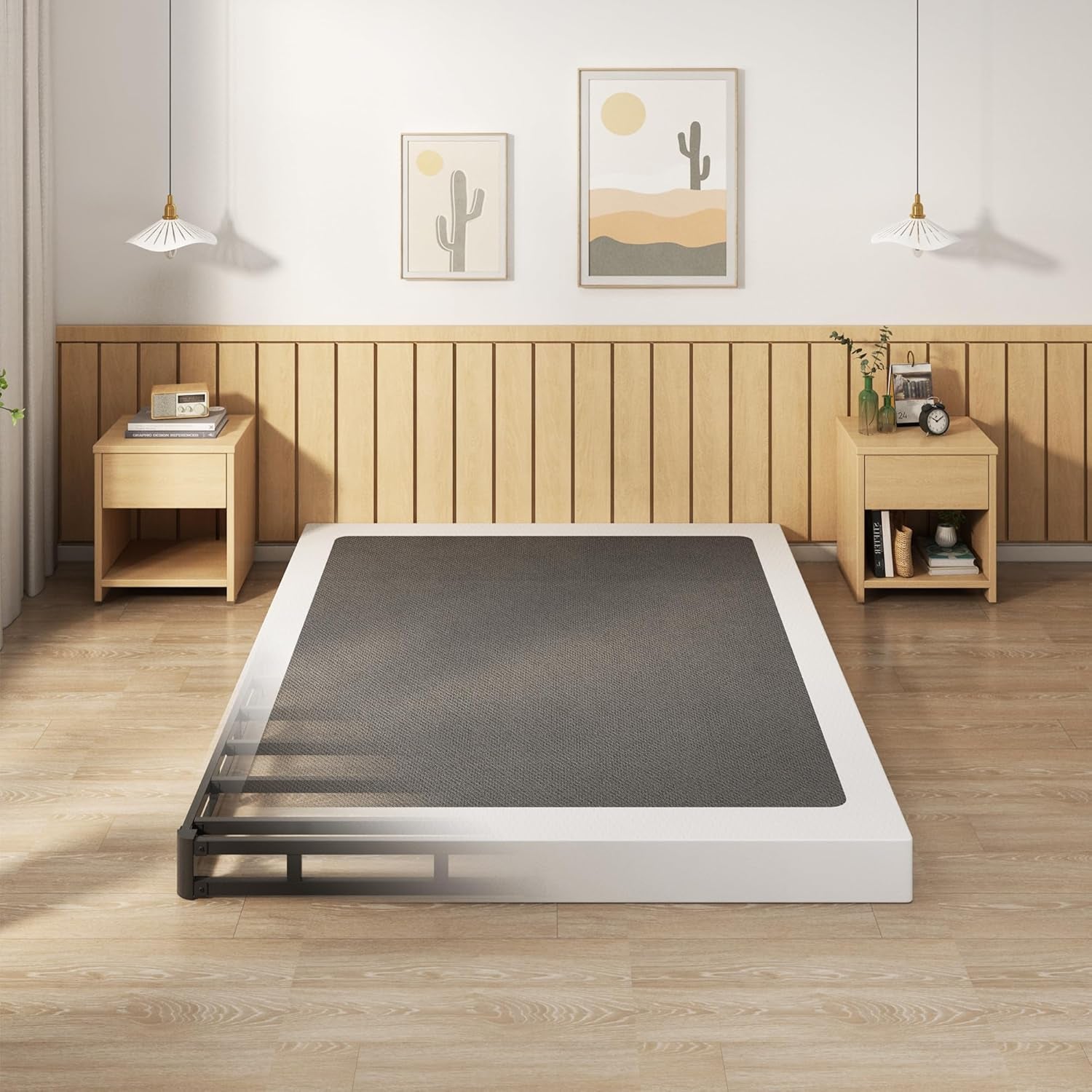 5 Inch Box Spring Queen Size Bed Base, Heavy Duty Metal Queen Mattress Foundation with Fabric Cover, Easy Assembly