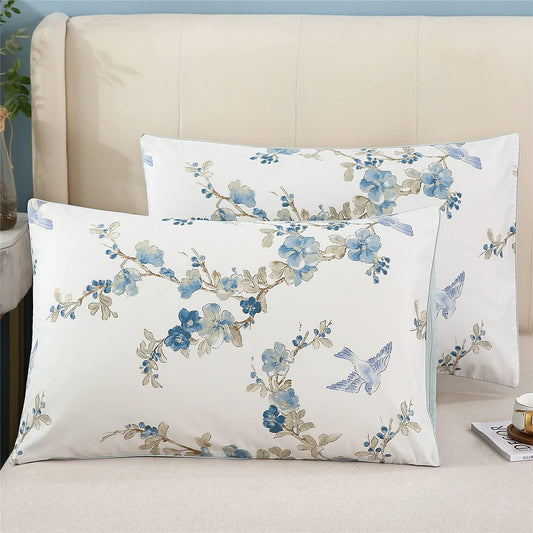 Flowers and Birds Print Pillow Covers Bed Pillowcases Envelope Closure End Pillow Encasement (Standard,Color-14)