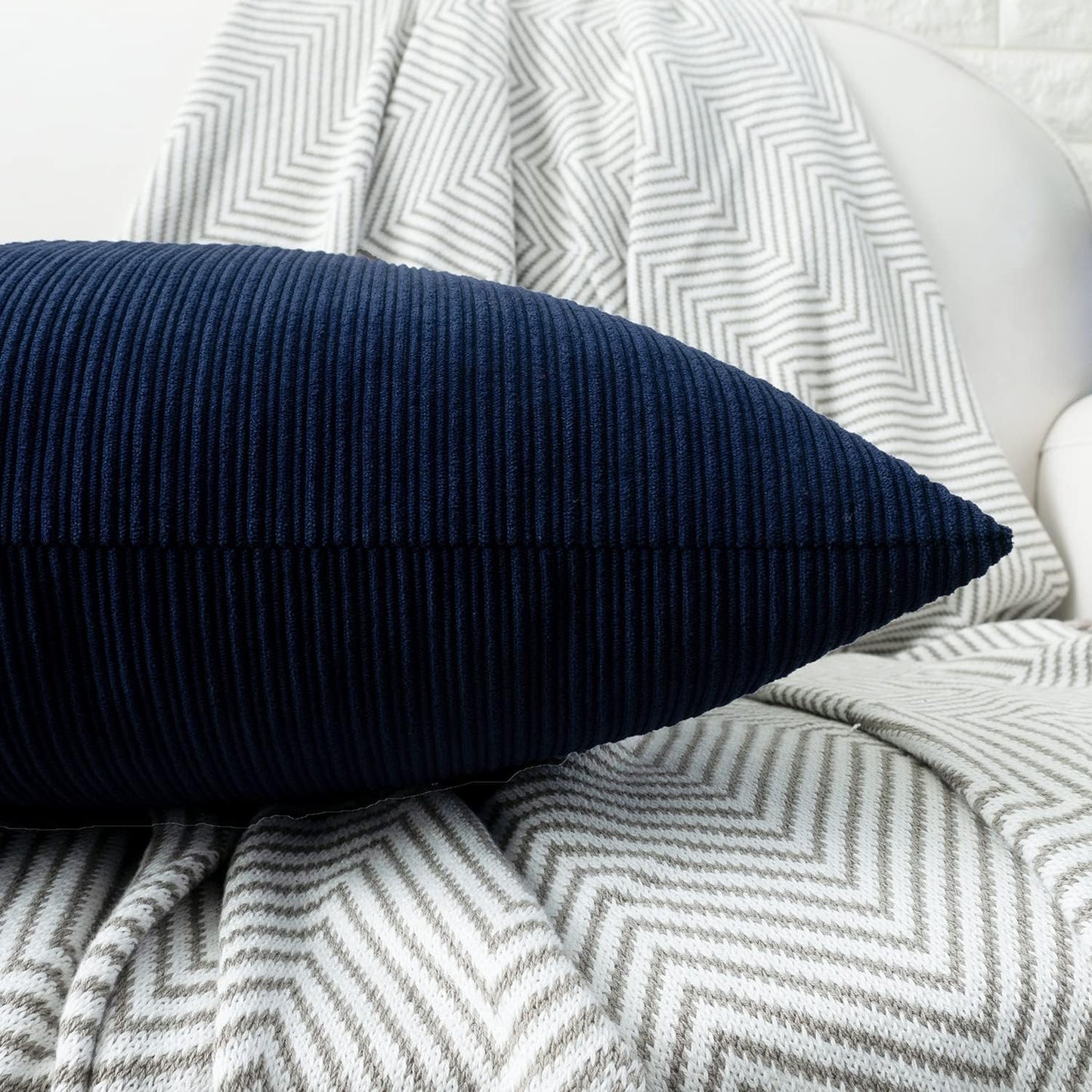 Navy Blue Chenille Throw Pillow Covers 18X18 Inch with Triple Buttons, Soft Farmhouse Accent Decorative Cushion Cases for Couch Sofa Bed Living Room Pack of 2