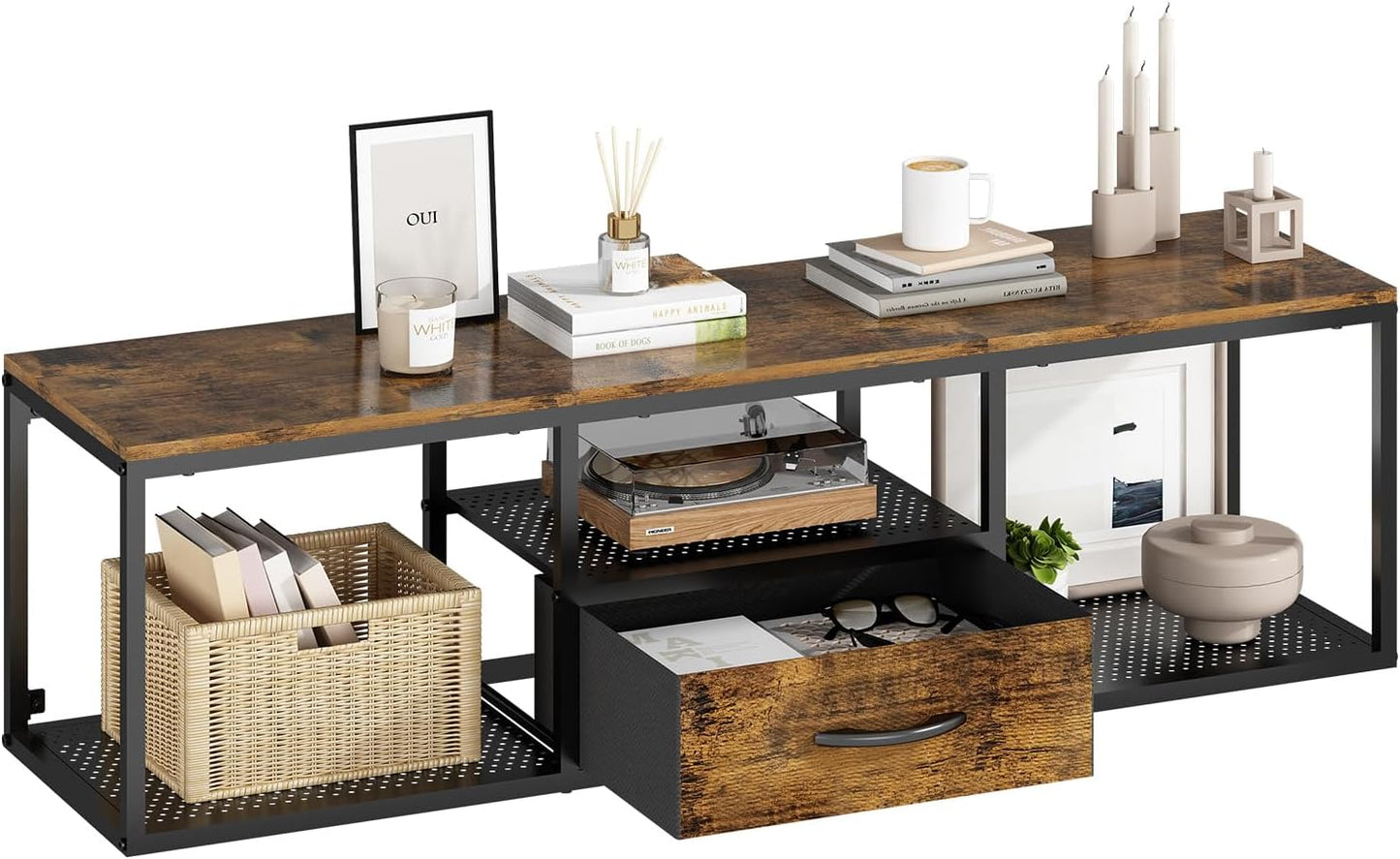 Floating Wall TV Stand, Wall Mounted TV Stand with Storage Cabinet, Wall Mounted TV Cabinet Entertainment Television Center for TV up to 50 Inch, for Living Room, Bedroom, Metal, Black