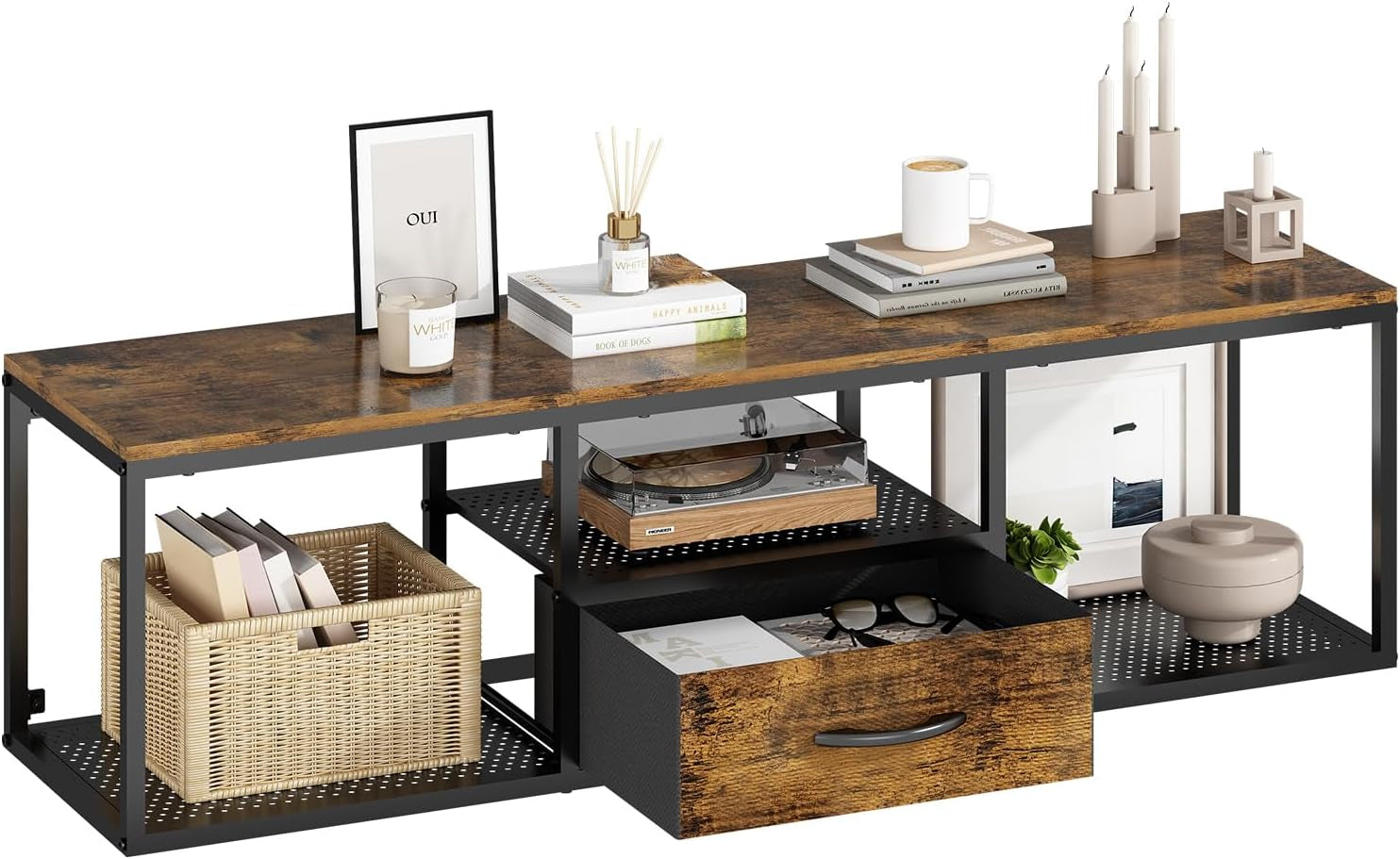 Floating Wall TV Stand, Wall Mounted TV Stand with Storage Cabinet, Wall Mounted TV Cabinet Entertainment Television Center for TV up to 50 Inch, for Living Room, Bedroom, Metal, Black