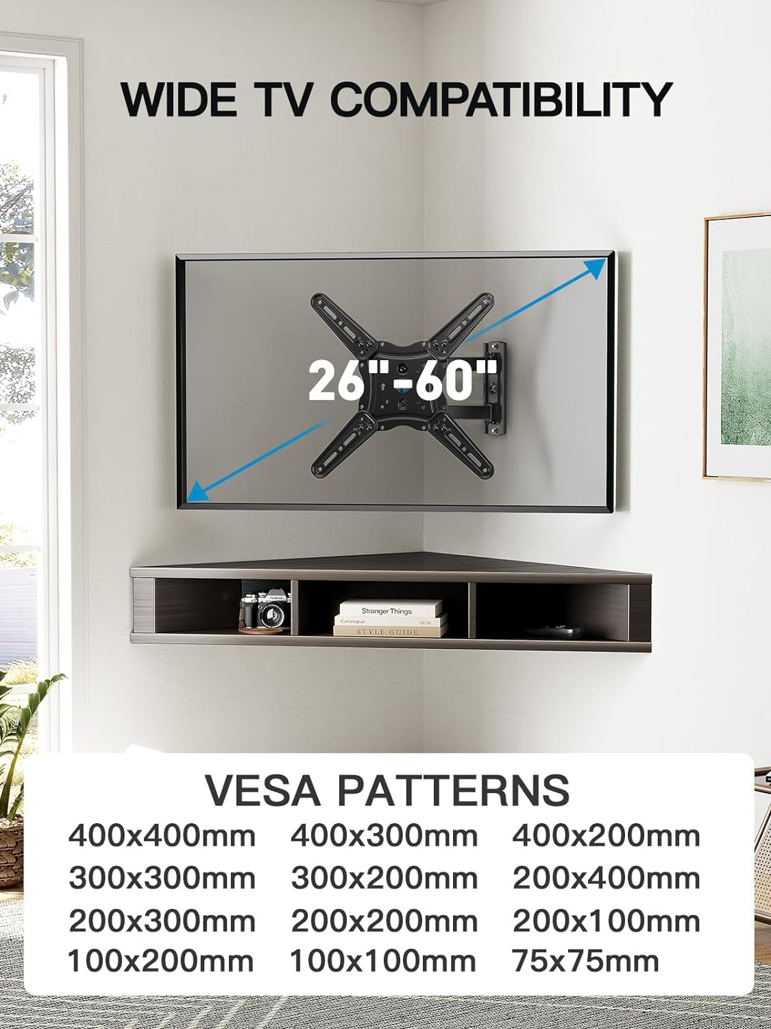 Full Motion TV Wall Mount for 26-60 Inch Flat or Curved Tvs up to 77 Lbs, TV Bracket Wall Mount with Articulating Arms, Extension, Tilt, Swivel, Leveling, Max VESA 400X400Mm, PIMF7