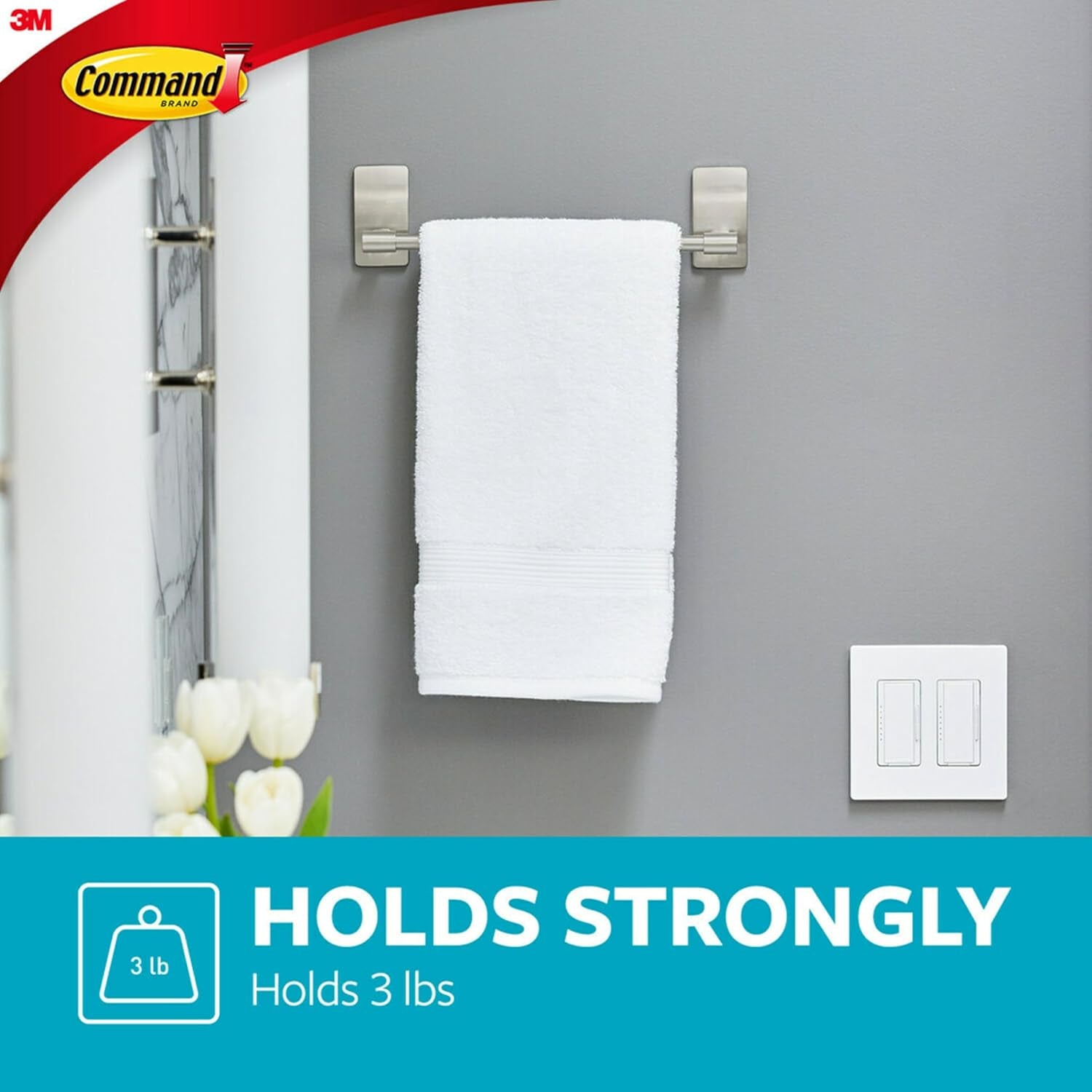 Towel Bar with Water Resistant Strips, Organize Your Bathroom, Easy to Open Packaging