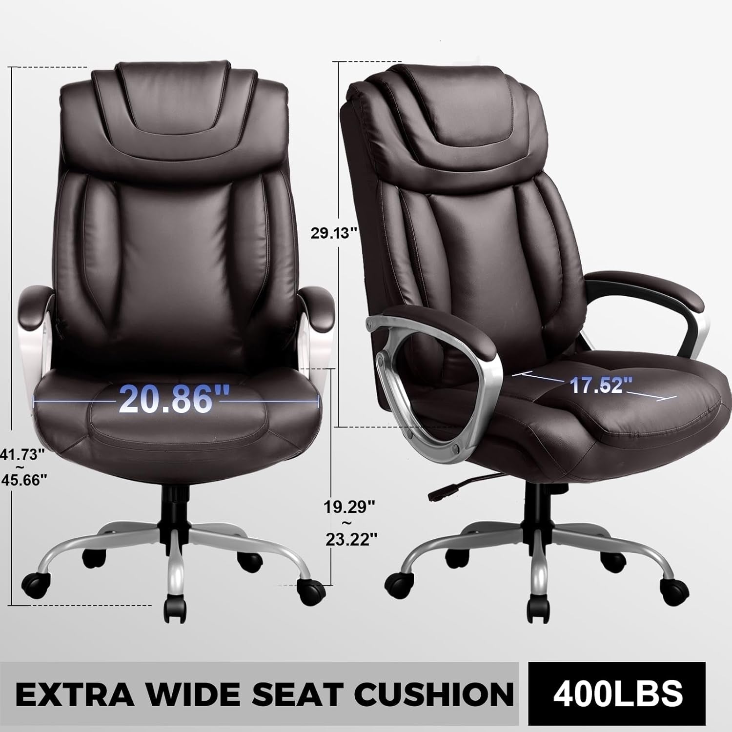Ergonomic Office Chair Wheels Home Office Desk Chairs Comfy Back Support PU Leather Executive Office Chair with Headrest Padded Armrests Height Adjustable Tilt Swivel Rolling Reclining Seat