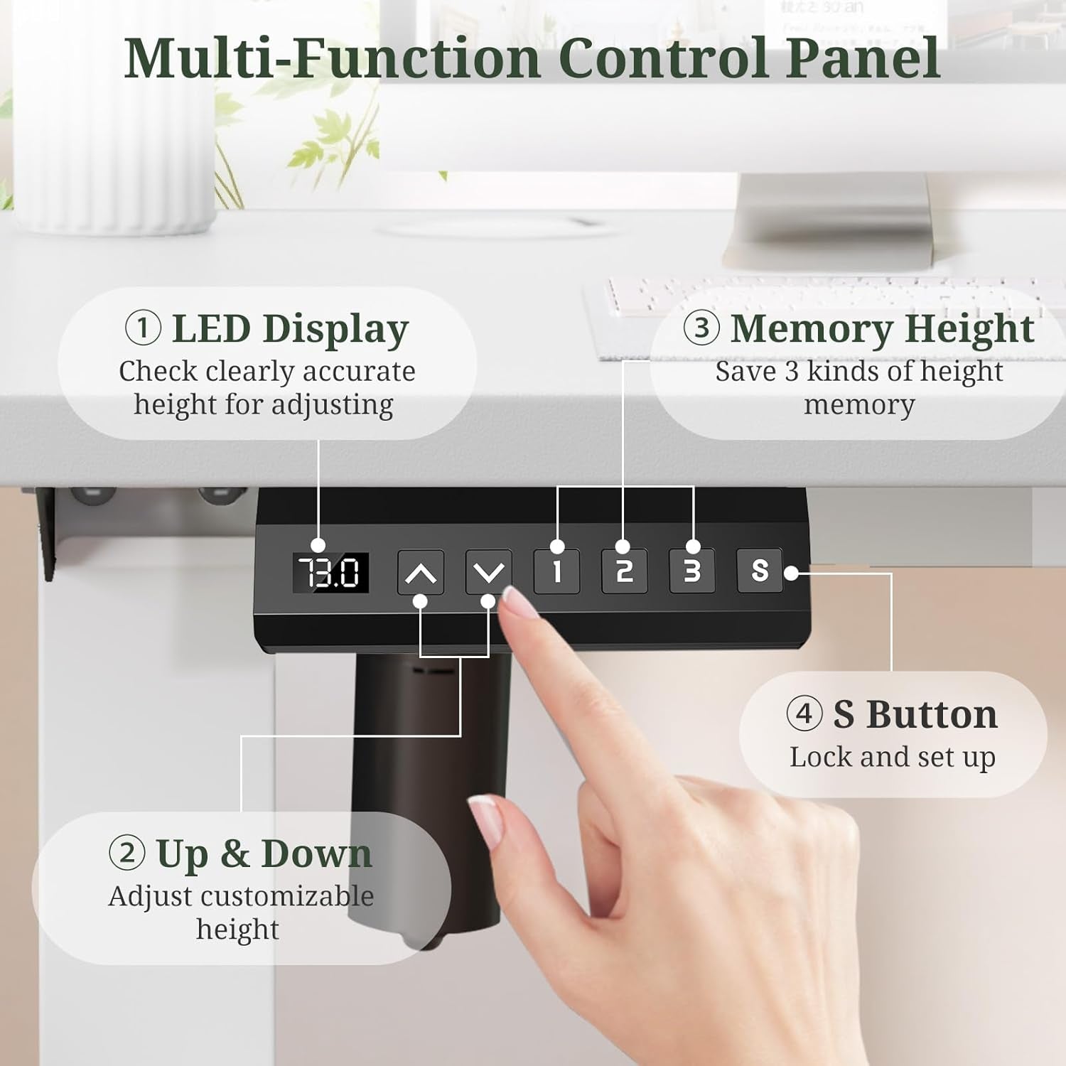 40 X 24 in Electric Standing Desk - Memory Height Adjustable Ergonomic Sit-To-Stand Rising Computer Table Gaming Workstations with 2 Hooks and Wire Hole for Home Office, White