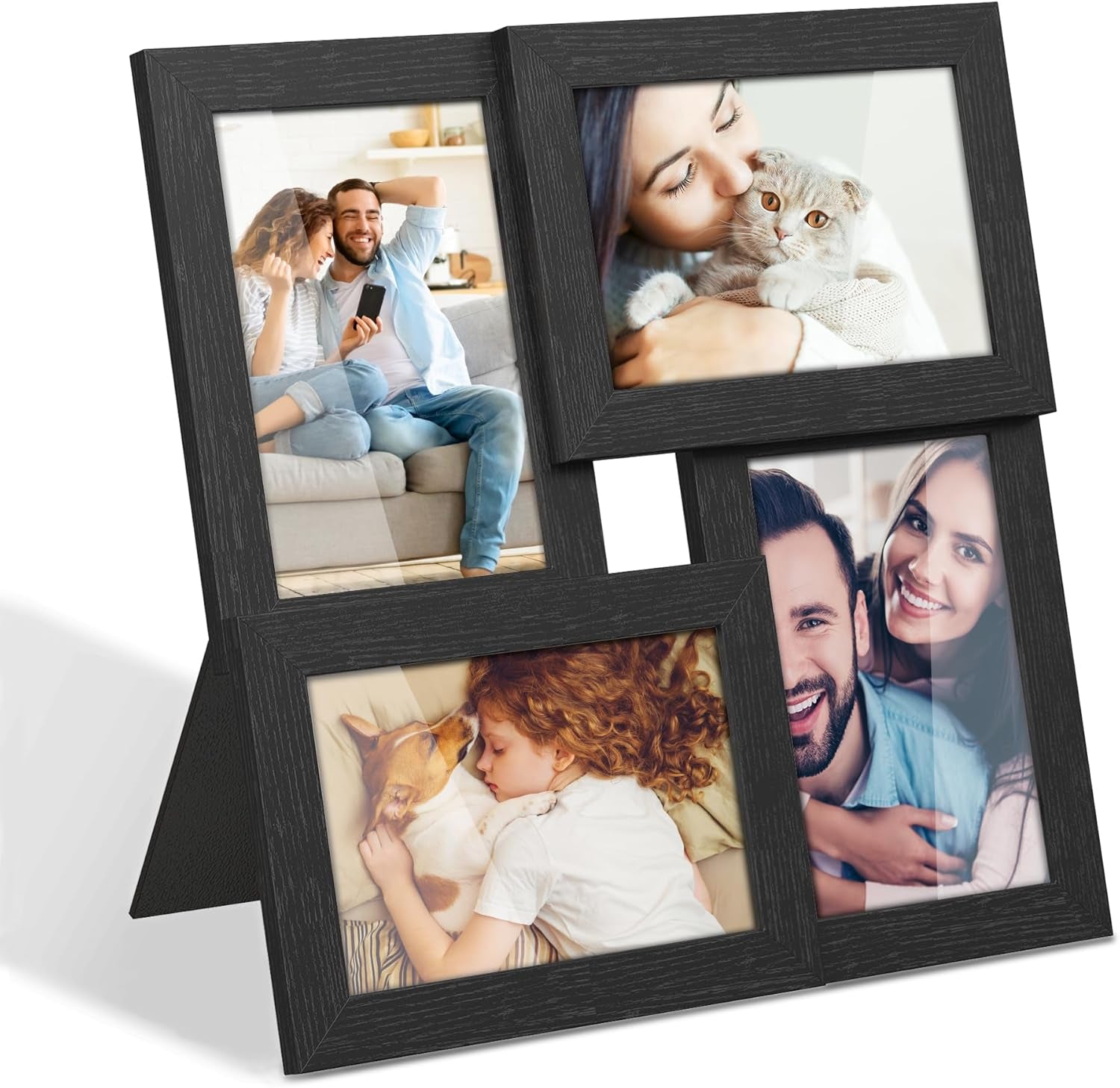 4X6 Collage Picture Frames, Family Photo Collage Frame Set of 4 for Wall Decor, Glass Front, Wall Hanging or Tabletop, Ink Black URPF25BK