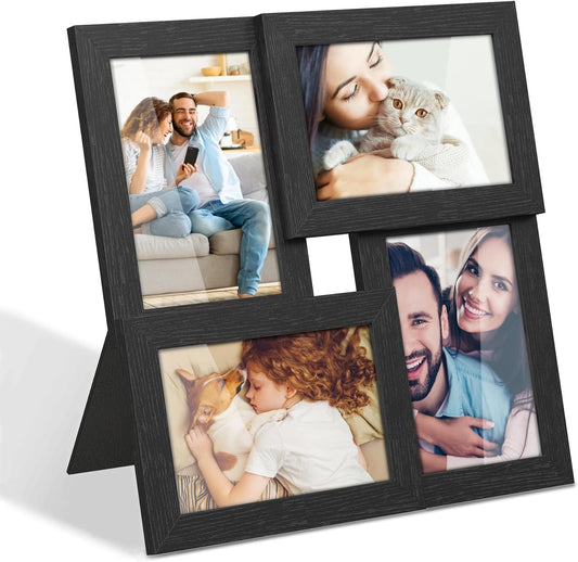 4X6 Collage Picture Frames, Family Photo Collage Frame Set of 4 for Wall Decor, Glass Front, Wall Hanging or Tabletop, Ink Black URPF25BK