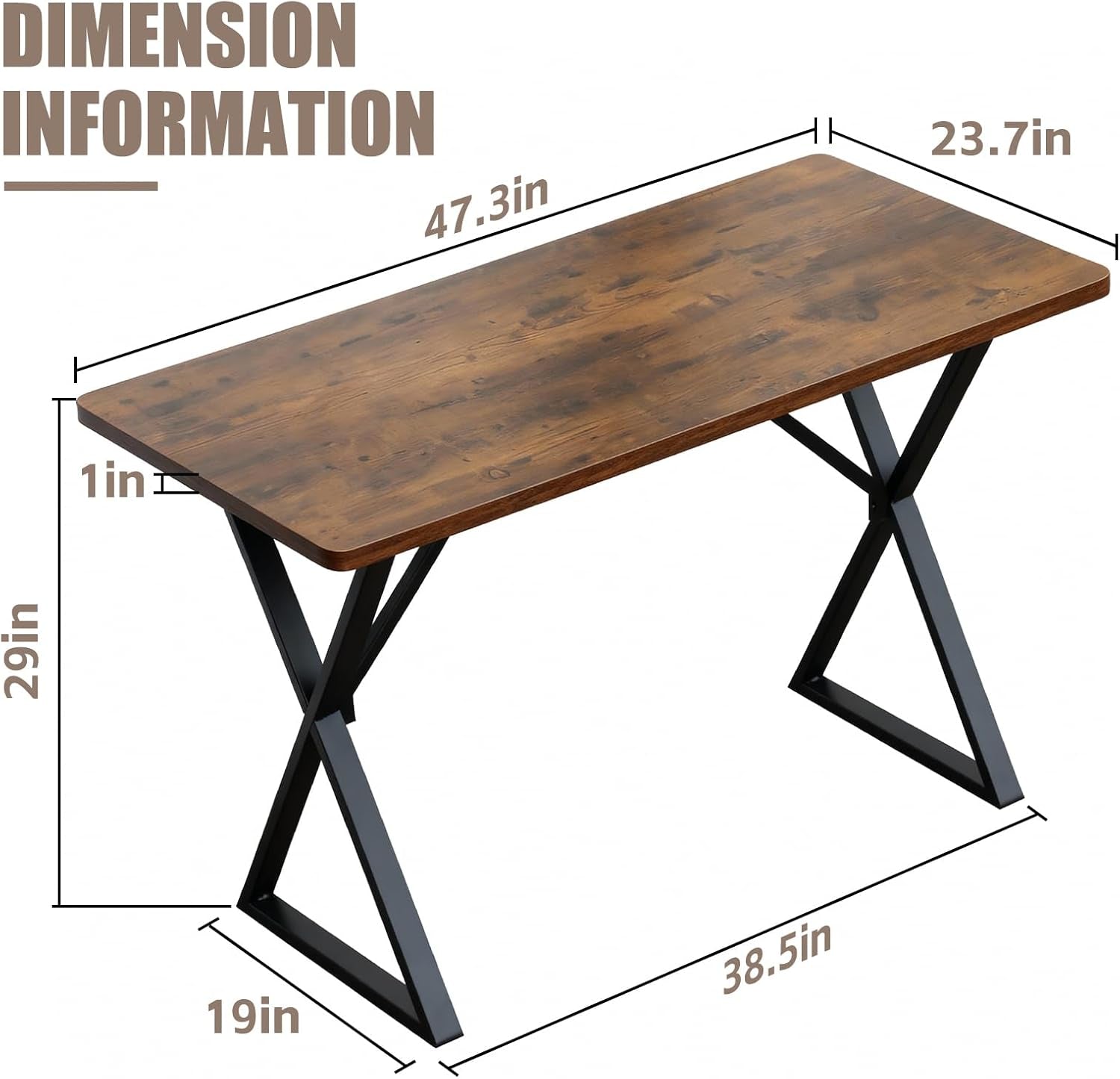 Heavy Duty Office Desk Industrial Grade Computer Desk with 1" Thick Desktop & 1 Mm Reinforced Metal Frame Sturdy Workstation for Home Office Gaming Dorm 47.2" W X 23.7" D X 29" H