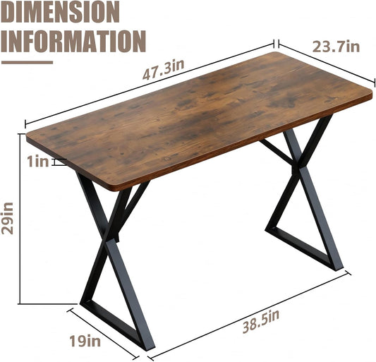Heavy Duty Office Desk Industrial Grade Computer Desk with 1" Thick Desktop & 1 Mm Reinforced Metal Frame Sturdy Workstation for Home Office Gaming Dorm 47.2" W X 23.7" D X 29" H