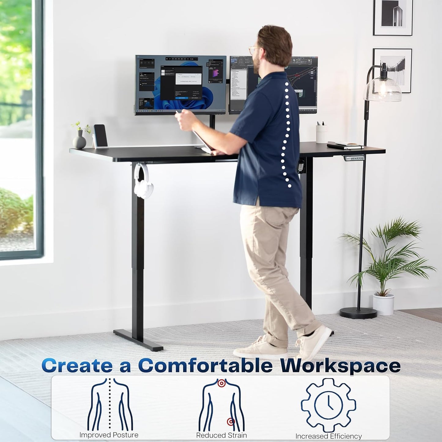 Electric 71 X 30 in Standing Desk, Memory Height Adjustment, 1B Series, Holds 220 Lbs, Black Top Black Frame, DESK-KIT-1B7B