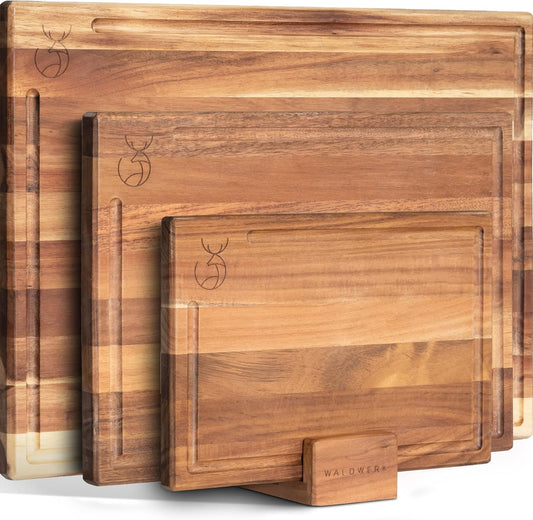 Cutting Board Set (15.75 X 12/13 X 9.5/10 X 7 In) Out of Solid Acacia Wood - 0,8 in Thick Cutting Boards for Kitchen - Wood Cutting Boards - Wooden Chopping Boards for Kitchen