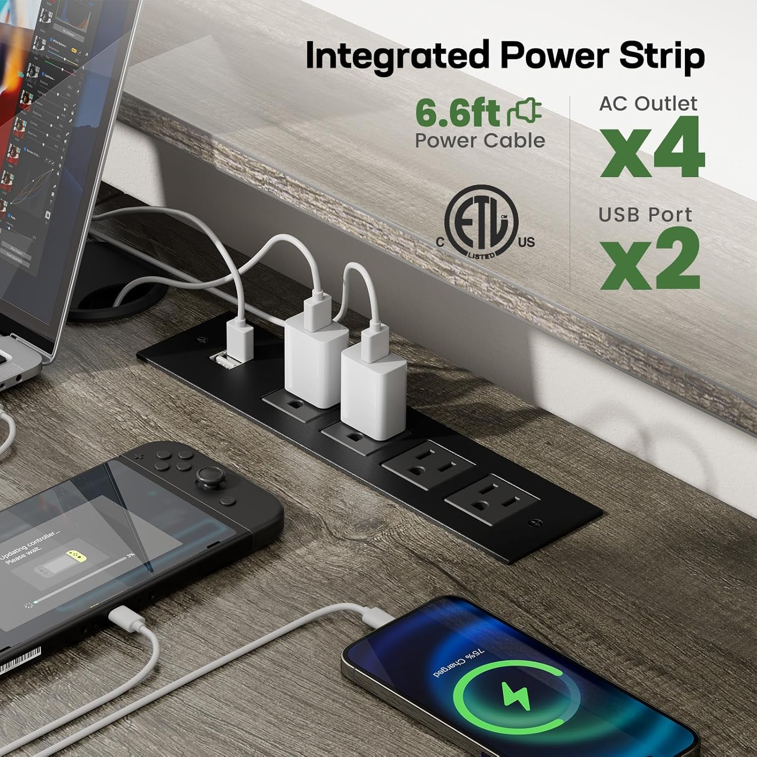 L Shaped Gaming Desk with Monitor Riser & Printer Stand, Home Office Corner Desk with Power Outlets & LED Light, Ergonomic Gaming Desk with Cable Management Tray, Hooks, Rustic Brown