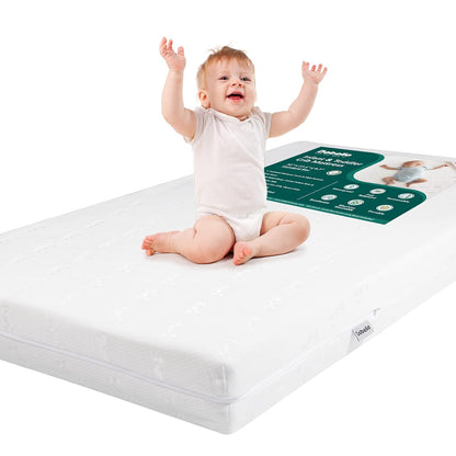 Breathable Crib Mattress, Dual-Sided, Memory Foam, Waterproof, Removable and Machine-Washable Cover, for Toddler and Baby 52" X 27.5"