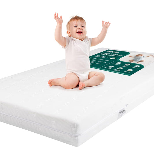 Breathable Crib Mattress, Dual-Sided, Memory Foam, Waterproof, Removable and Machine-Washable Cover, for Toddler and Baby 52" X 27.5"