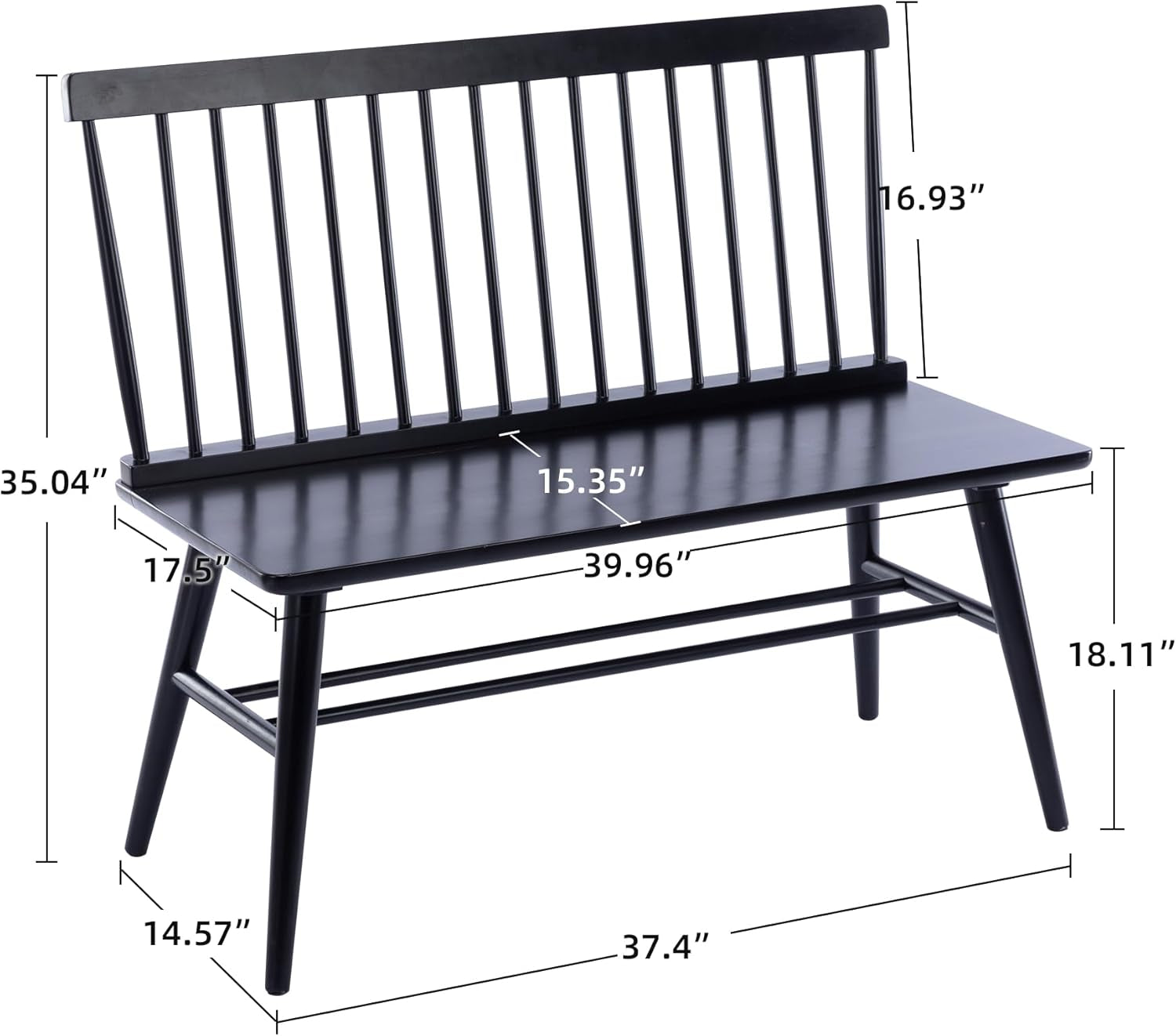 Entryway Bench, Black Dining Bench with Spindle Back Farmhouse Wood Windsor Bench for Foyer Balcony Living Room, Black