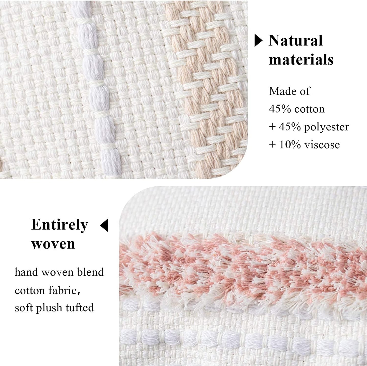 Boho Throw Pillow Covers Tufted Decorative Pillows Cover for Couch Bed Small Lumbar 12 X 20 Inch Pillow Cover, Modern Accent Farmhouse Neutral Throw Pillow Case, Pink