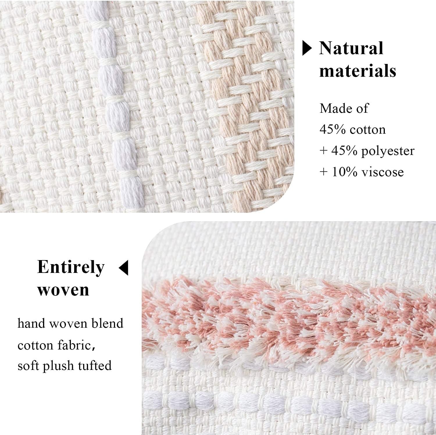 Boho Throw Pillow Covers Tufted Decorative Pillows Cover for Couch Bed Small Lumbar 12 X 20 Inch Pillow Cover, Modern Accent Farmhouse Neutral Throw Pillow Case, Pink