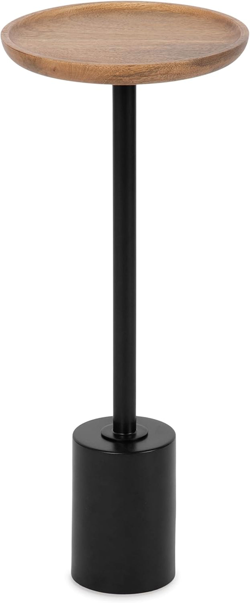 Xyler round Wood and Metal Drink Table, 10 X 10 X 24, Natural Brown Wood and Black, Transitional Plant Pedestal Table for Storage and Display