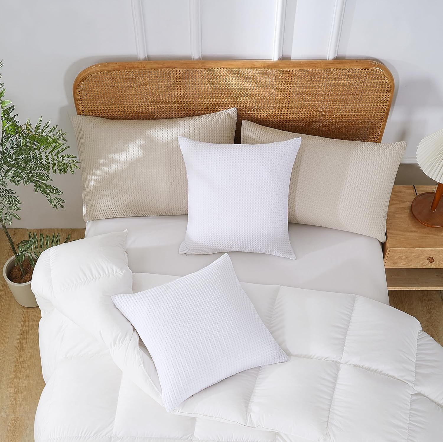 100% Cotton Waffle Weave Pillow Shams King Size Set of 2 ,600 TC Egyptian Cotton Pillowcases with Envelope Closure,Fade-Resistant, Luxury Soft & Breathable Pillow Case Covers for Bed ,Khaki 20" X 36"