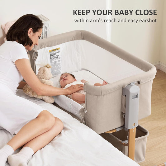 3 in 1 Baby Bassinet, Rocking Bassinet, Bedside Bassinet, 6-Height Adjustable, Bassinet Bedside Sleeper, Bedside Bassient for Baby with Comfy Mattress, Breathable Mesh, Large Storage Basket