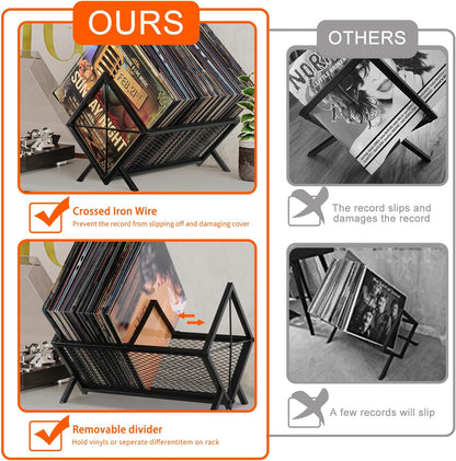 Vinyl Record Storage Holder - 80-100 LP Vinyl Organizer, Metal Record Display Rack, Quick Assembly Album Storage for Books, Black