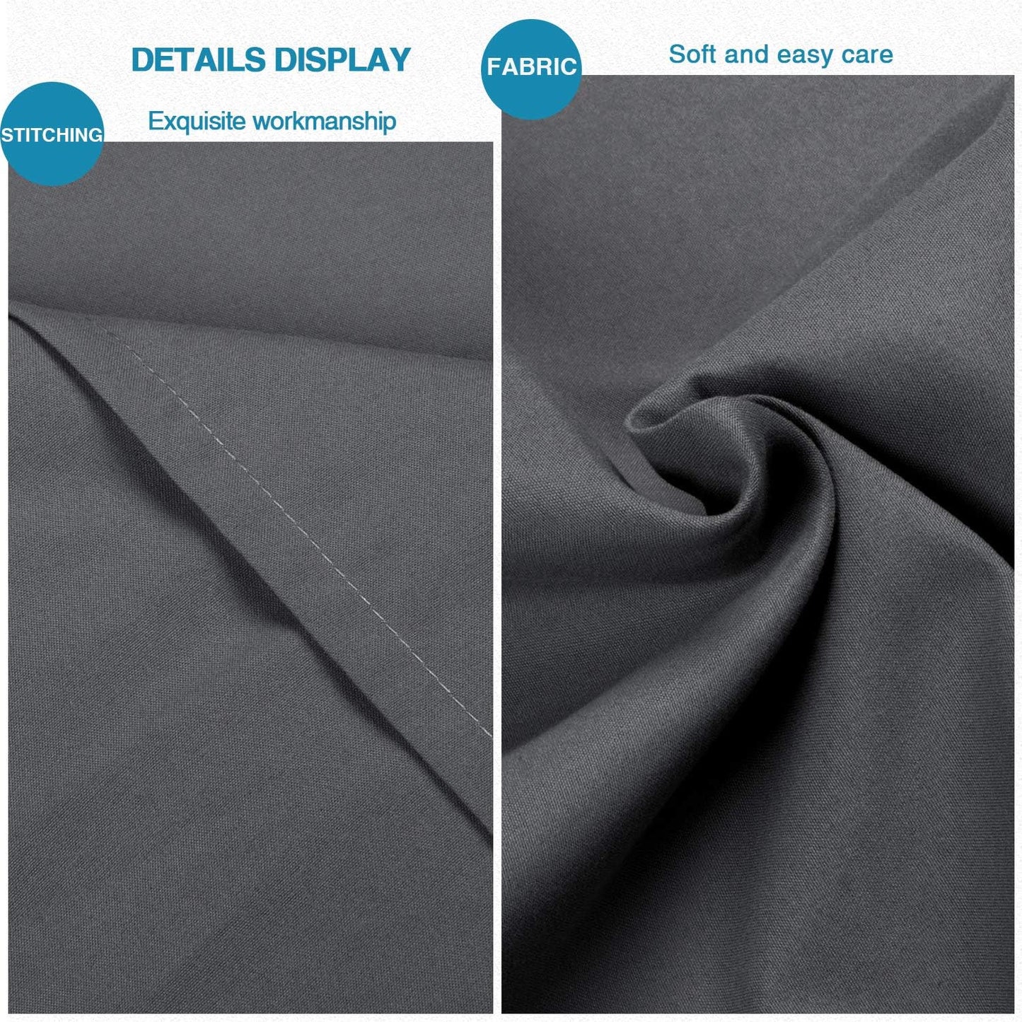 Microfiber King Pillow Shams Set of 2, Fade, Wrinkle and Shrinkage Resistant Soft Pillow Covers with Envelope Closure Euro Sham Covers (Dark Grey, 20X36 Inches)