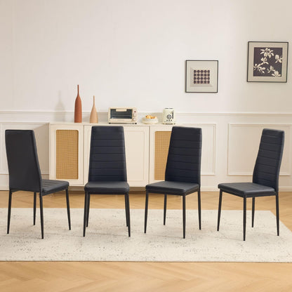Dining Chairs Set of 4, PU Leather Balck Kitchen Chairs with Padded High Back & Foot Cap Protection for Dining Kitchen Living Room,300Lbs Capacity,Space-Saving