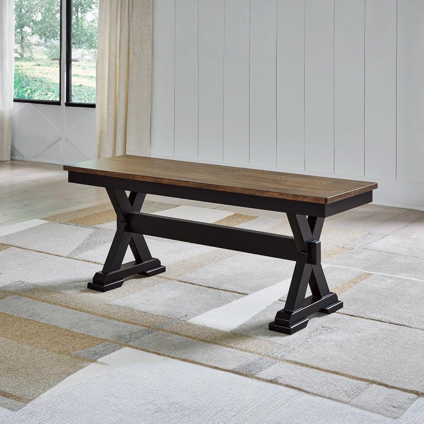 Wildenauer Farmhouse 50" Dining Bench, Dark Brown & Black