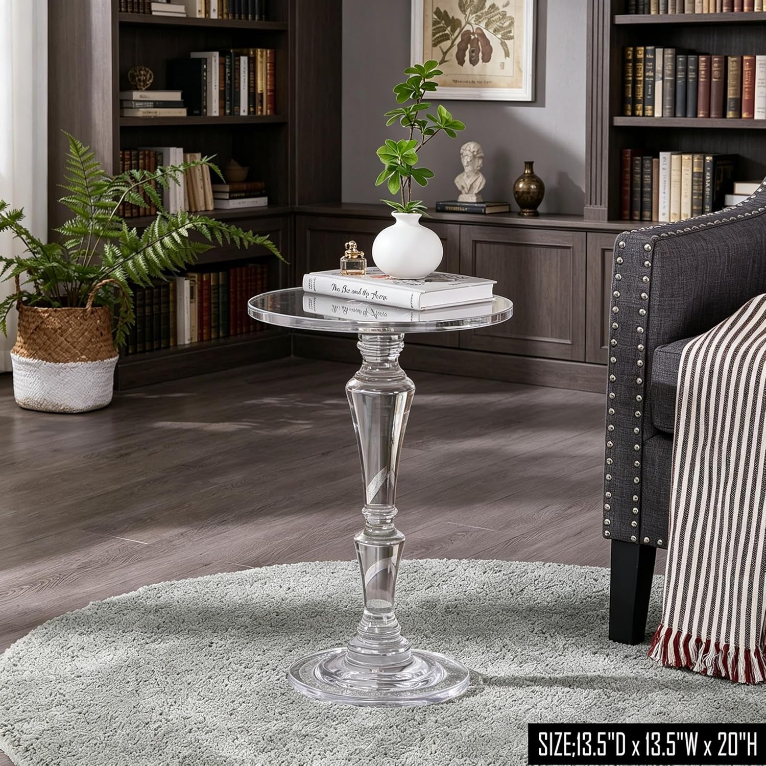 Furniture Acrylic Side Table, Acrylic End Table for Drinking Food,Clear Modern Small Tables for Living Room Bedroom Lobby,13.5''X13.5''X20'' High,9.48Lbs