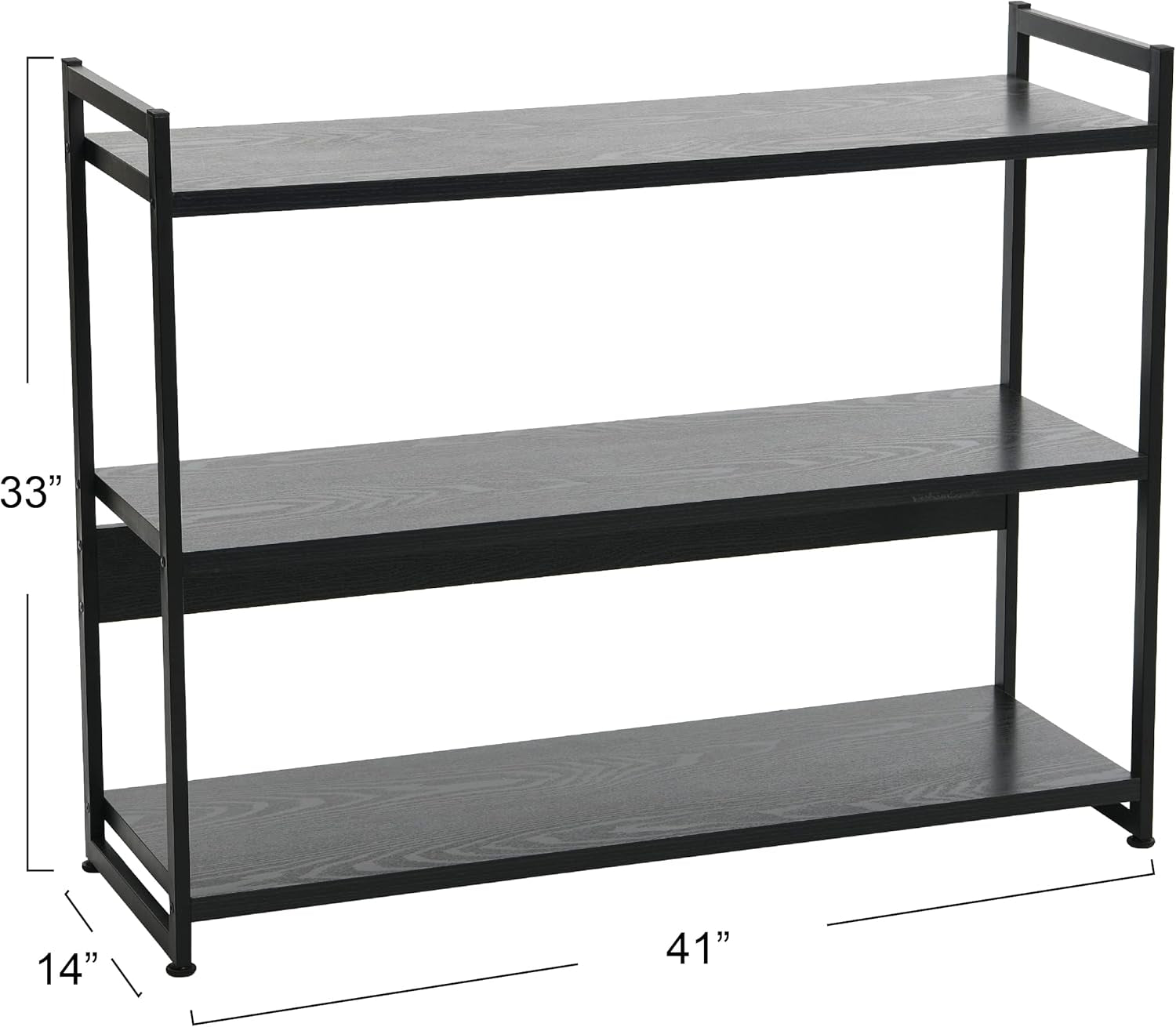 Jamestown Wide 3 Shelf Open Storage Bookshelf Black Oak Wood Grain and Black Metal