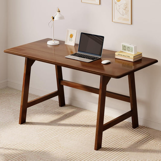 Solid Wood Writing Table - 48" W X 24" D Minimalist Computer Desk for Home Office, Work, Study, Creativity, and PC Workstation, Walnut