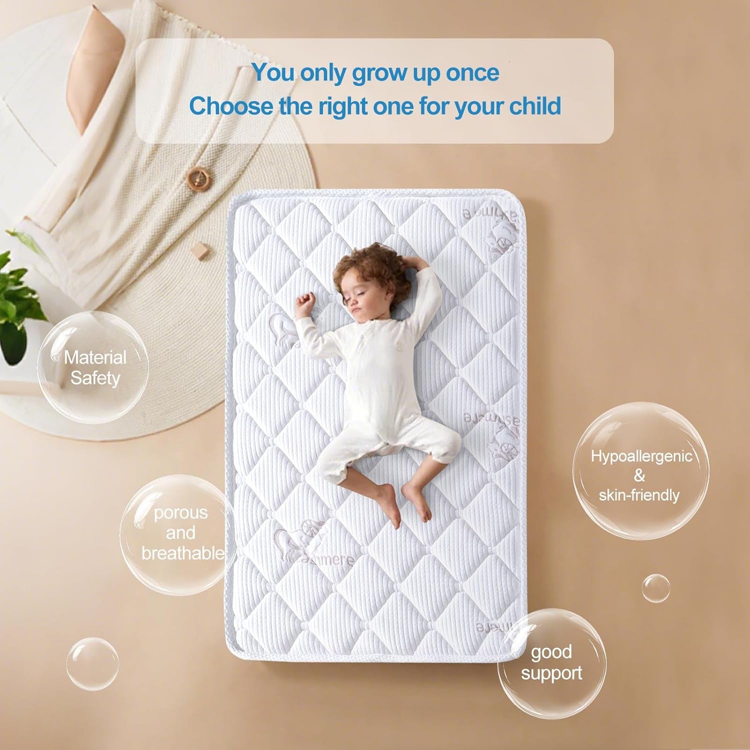 Pack and Play Mattress (38 “X26 ”X1.5),Skin Friendly Fabric, Soft, Breathable and Quiet, Provides Baby Friendly Support and Helps Healthy Spine Development,Pack and Play Topper.