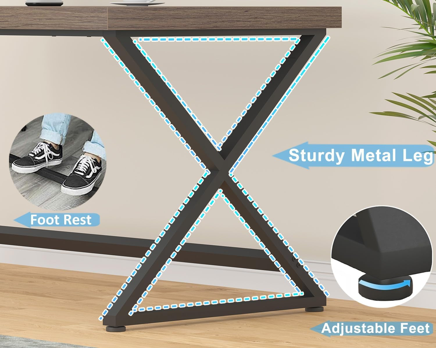 47 Inch Computer Desk, Rustic Home Office Desk for Writing, Industrial Wood Metal Executive Work Study Desk, Modern Simple PC Gaming Computer Table for Study Workstation, Rustic Oak