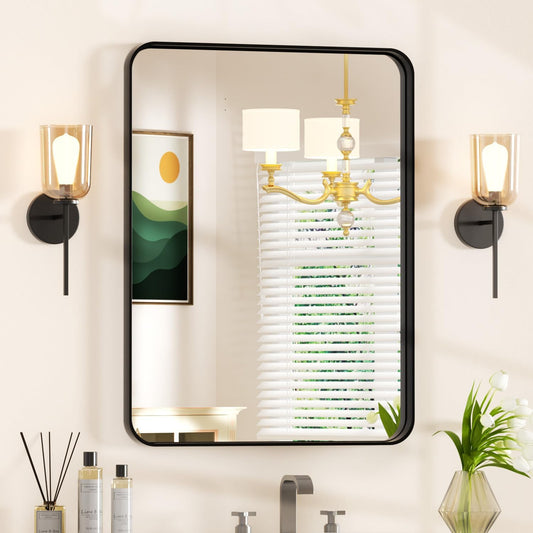 24×32 Bathroom Vanity Mirrors for over Sink - Rectangle Mirrors for Wall with Rounded Corners & Aluminum Frame, Tempered-Glass, Modern, Farmhouse, Horizontal/Vertical, Bedroom, Entryway