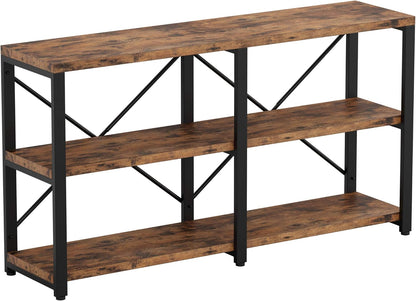 Rustic Entryway Console Table, Long Hallway Table 55 in 3-Tier, TV Stand Entertainment Center Media Stand for Living Room, Industrial Style, Vintage Brown | Rustic, Long, Living Room