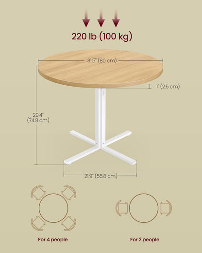 Dining Table, Small round Kitchen Table for 4 People, 31.5 X 29.4 Inches, for Dining Room, Living Room, Farmhouse, Water-Resistant, Oka Beige UKDT082Y02