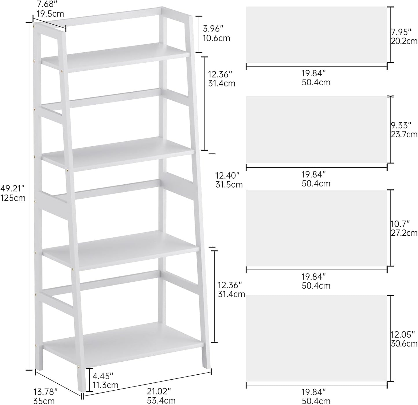 Ladder Shelf, 4 Tier Bookshelf, Floor Standing Bathroom Storage Rack with Bamboo Frame, Home Office Open Display Bookcase, White