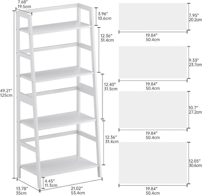 Ladder Shelf, 4 Tier Bookshelf, Floor Standing Bathroom Storage Rack with Bamboo Frame, Home Office Open Display Bookcase, White
